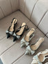 High Quality Crystal Bow Decor Slid On Kitten Heels